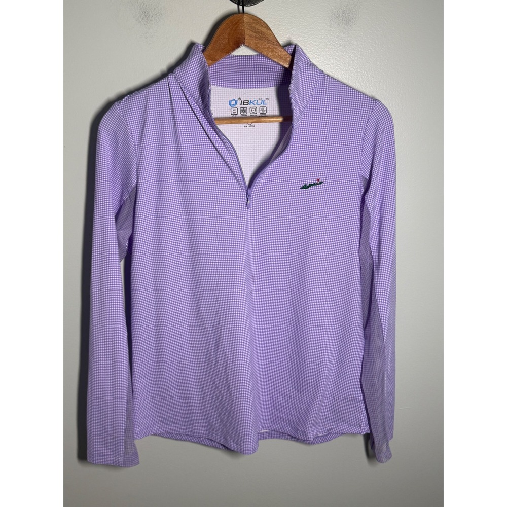 IBKUL Womens Purple Gingham Fishers Island Golf Club UPF 50+ Sun Shirt Medium